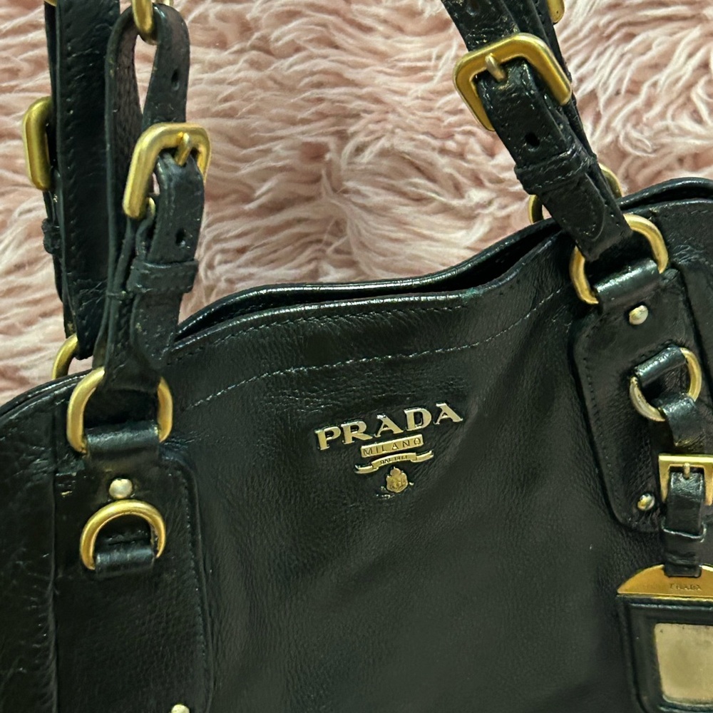 Prada Black Leather Tote with Gold Accents - Picture 12 of 16